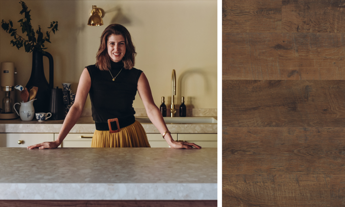 Wendy's kitchen renovated with Karndean Antique French Oak wood flooring in rigid core format