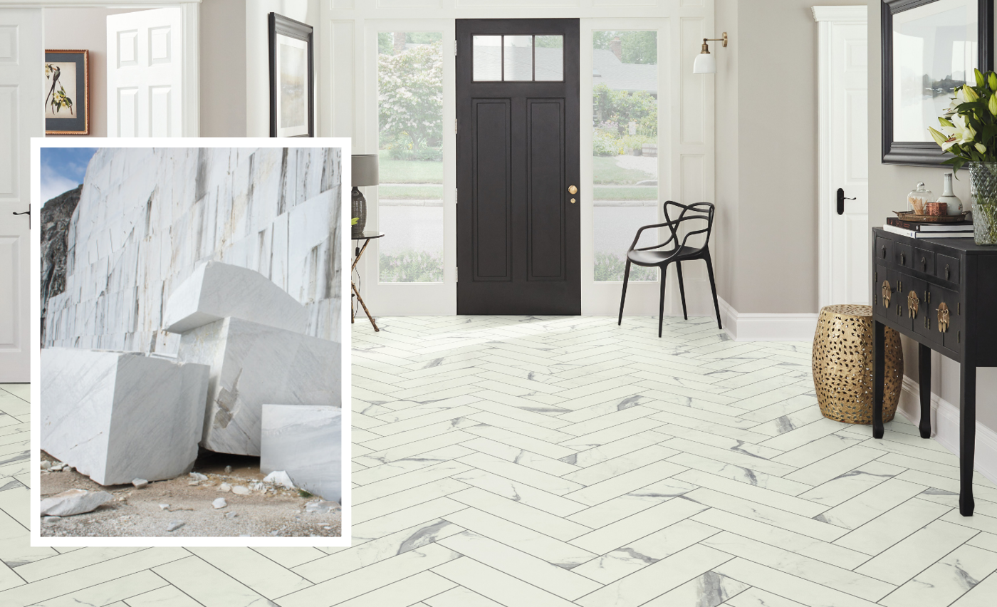 Palazzo Marble SM-RKT3012-G herringbone floors in a entryway