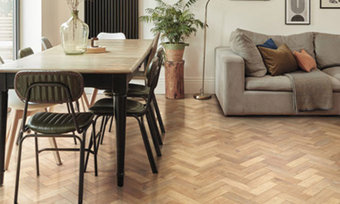 small living room with karndean herringbone