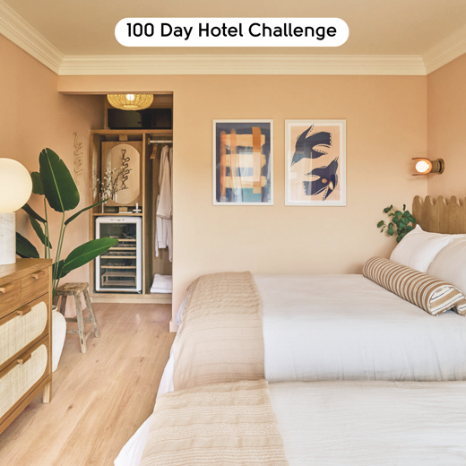 Nude Danish Oak LLP358 floors in a double bedroom motel designed by Brian Kleinschmidt in 100 Day Hotel Challenge