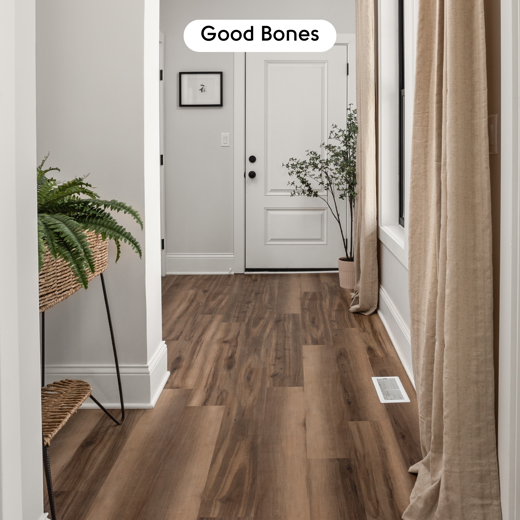 Smoked American Maple RCP6545 floors in a hallway on season 8 of Good Bones; photo credit: Cory Phillips, The Home Aesthetic