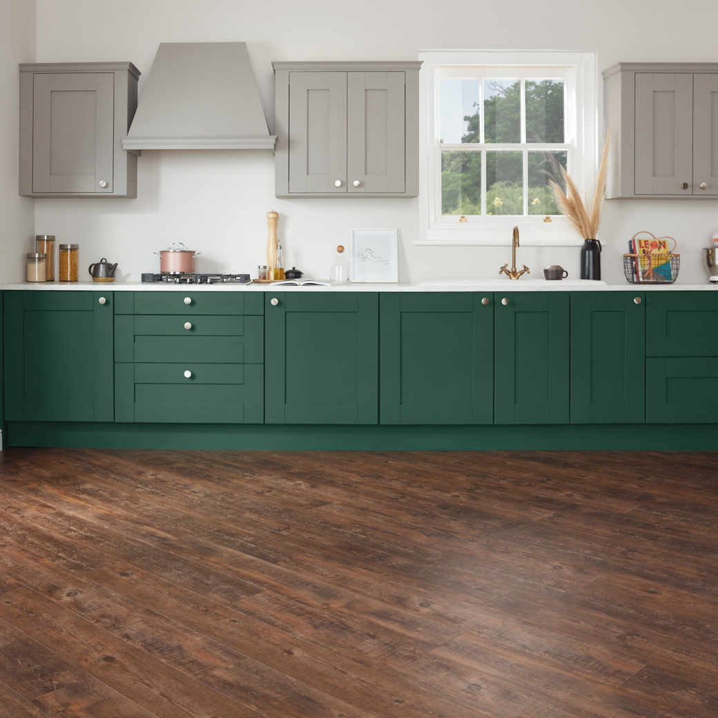 Aged Kauri SCB51 in a emerald kitchen